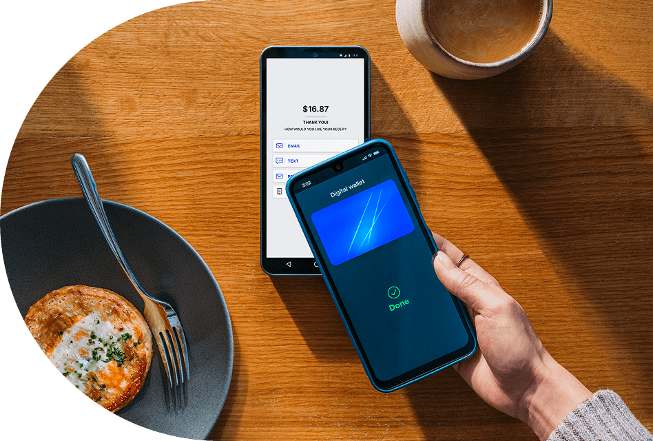 A person paying for their meal with their digital wallet.
