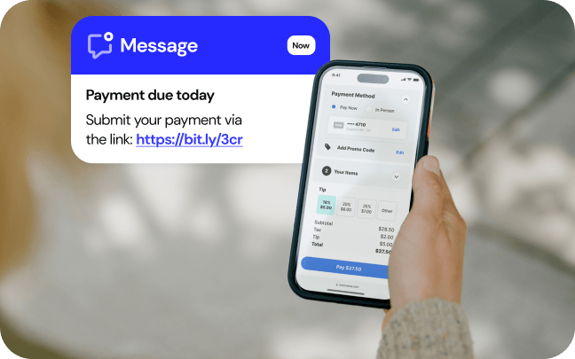 A cell phone displaying a text that reminds the user of a payment due today.