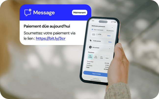 Cellulaire qui affiche un texto rappelant à l’utilisateur qu’un paiement est dû aujourd’hui.