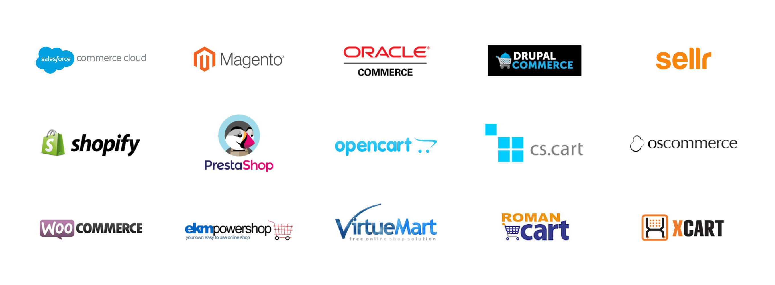 Various partner logos including Oracle, Magneto, Shopify, Sellr, Salesforce