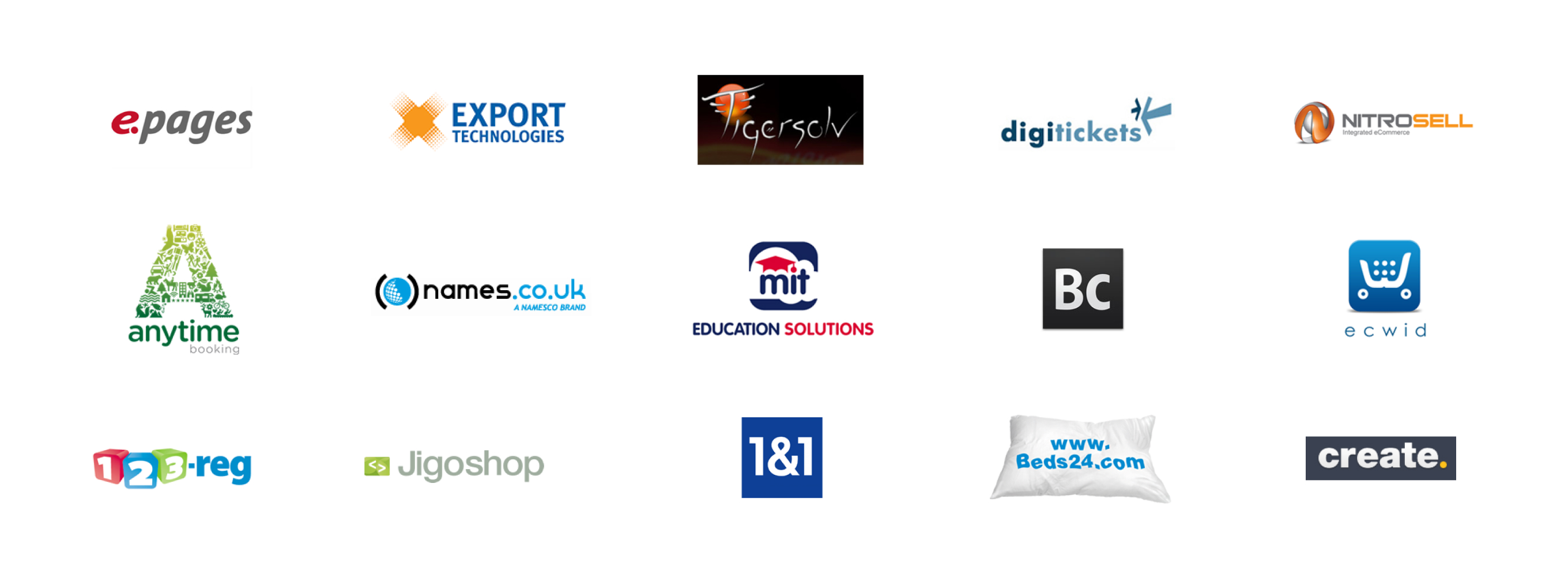 Various partner logos including epages, digitickets and Create