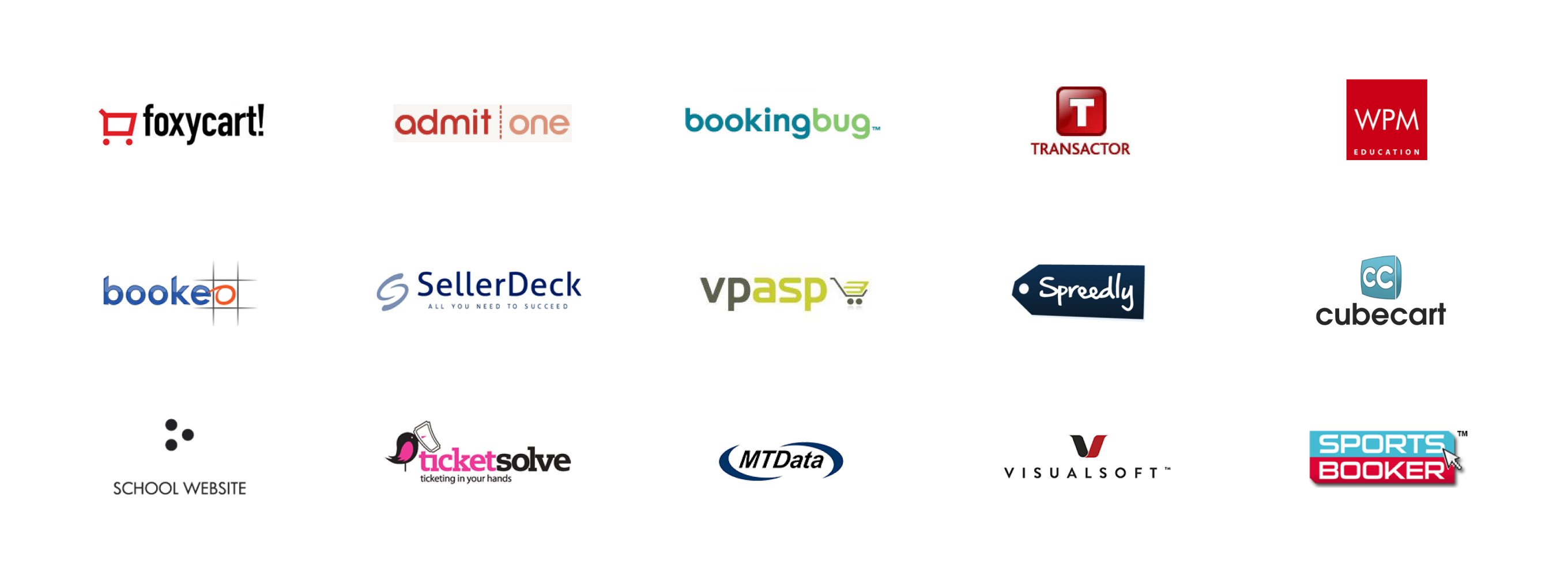 Various partner logos including Foxycart, BookingBug and Cubecart