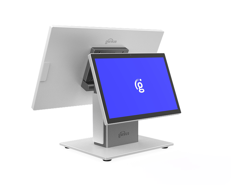 An image of a person wearing a headset reviewing orders on a kitchen display system.