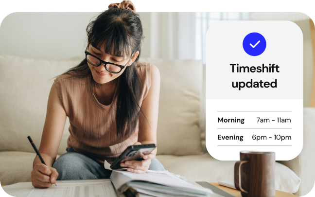 Employer updates her timesheets on both her ledger and her mobile phone in the Genius Back Office.