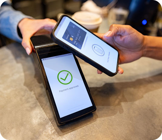 Customer uses digital wallet to securely check out on mobile point of sale. 
