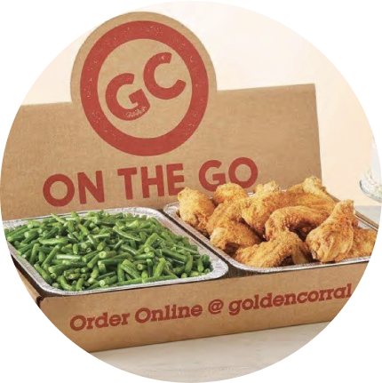 Close-up of Golden Corral On the Go takeout meal featuring fried chicken and green beans