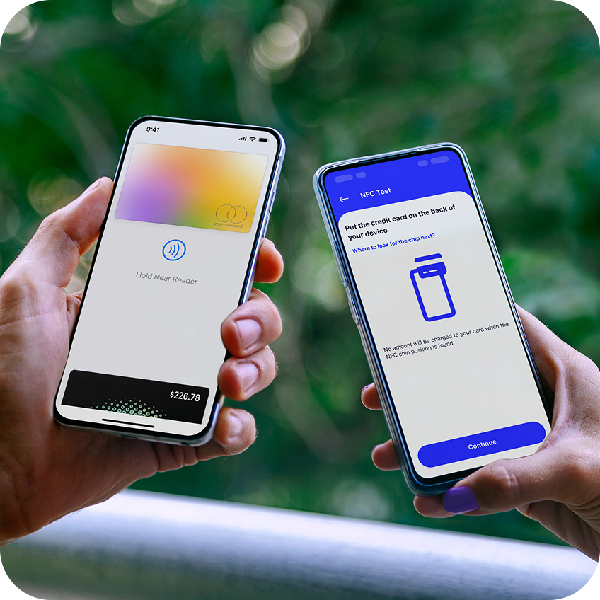 An Android phone accepts a digital wallet payment from an iPhone