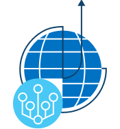 Illustration of a technology tree and blue globe behind it.