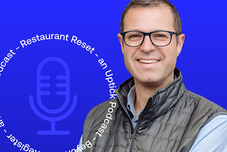 Image of guest Adam Brotman on dark-blue background for Restaurant Reset podcast by Global Payments
