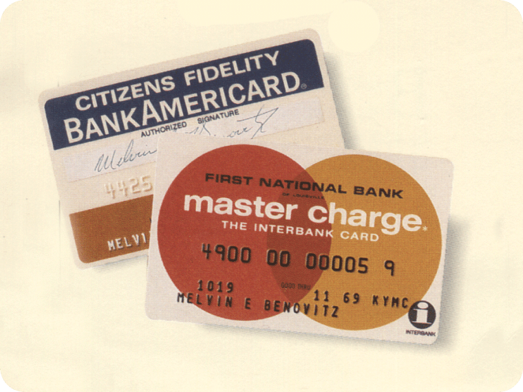 Photo of two credit cards from the 1970s