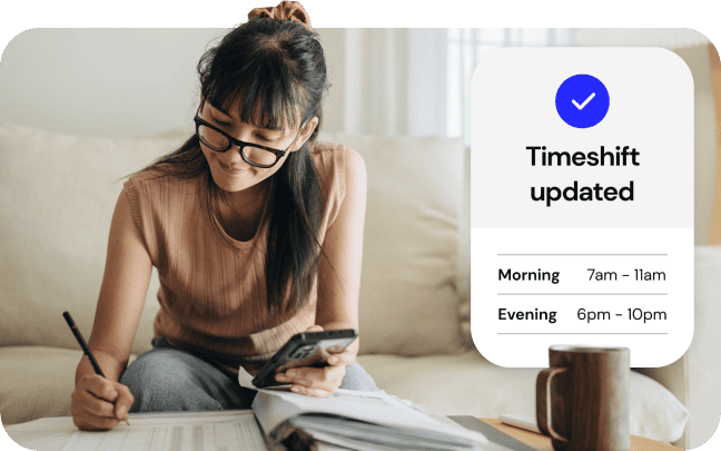 Employer updates her timesheets on both her ledger and her mobile phone in the Genius Back Office.