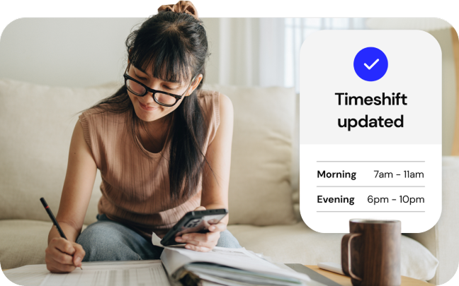 Employer updates her timesheets on both her ledger and her mobile phone in the Genius Back Office.