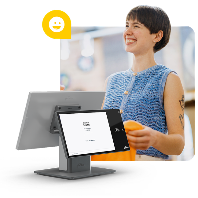 An image of a person wearing a headset reviewing orders on a kitchen display system.