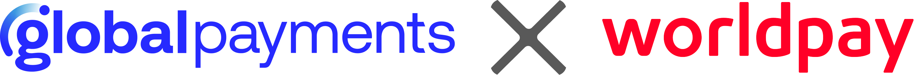 The Global Payments and Worldpay logos, with a large multiplication symbol between them