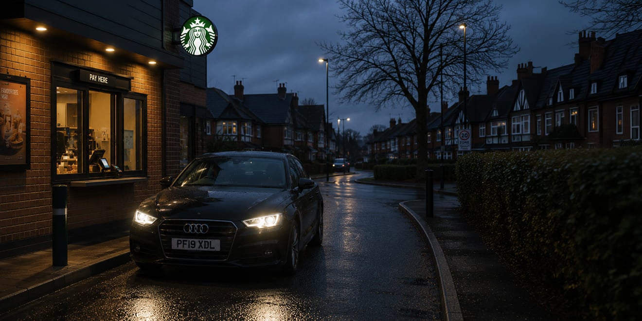 Car at a Starbucks drive thru