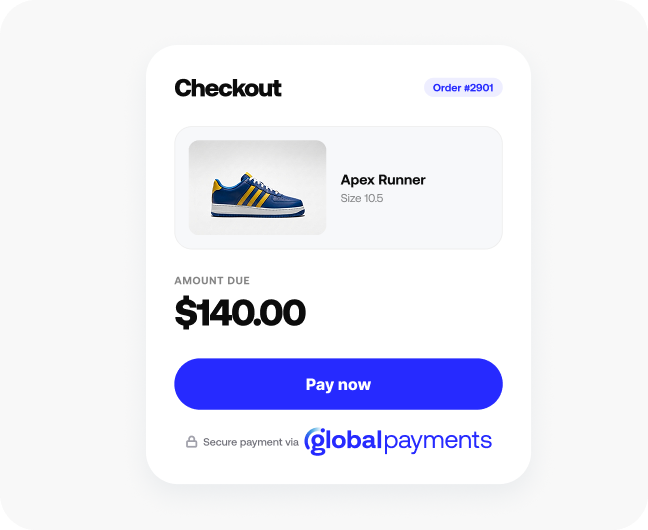 Image of running shoe with $140 price and pay now button
