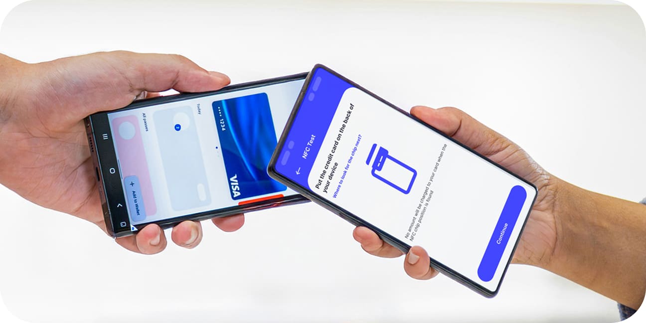 An Android phone is tapped against an Android phone to make a contactless payment