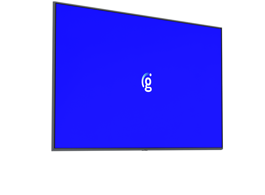 Genius digital menu board with a blue screen and Genius g logo