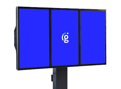 Genius drive-thru screen with three blue panels and Genius g logo
