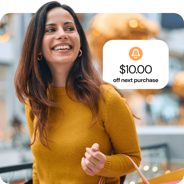 A customer shopping with a reward available for a future purchase.