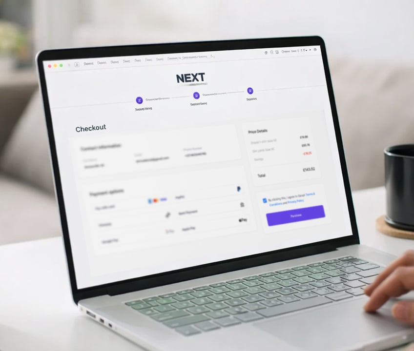 An image of a laptop displaying a checkout screen where an online payment is being made.