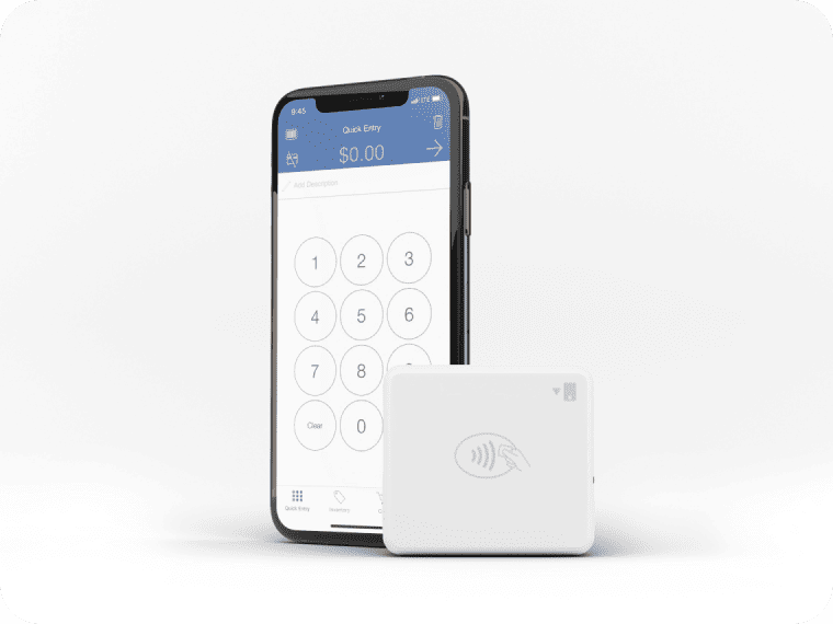 A C2X mobile card reader next to a mobile phone