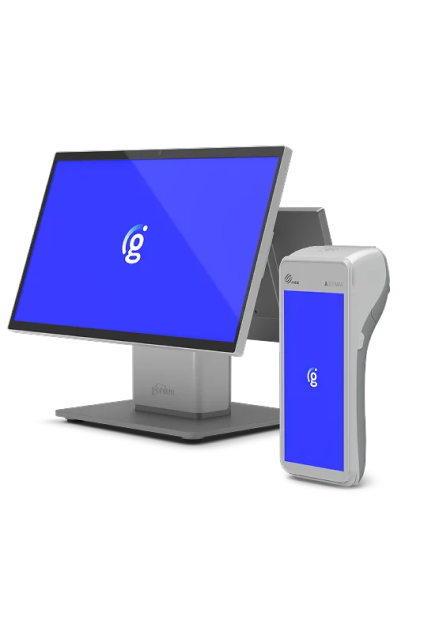 Genius touchscreen POS terminal bundle with a handheld card reader