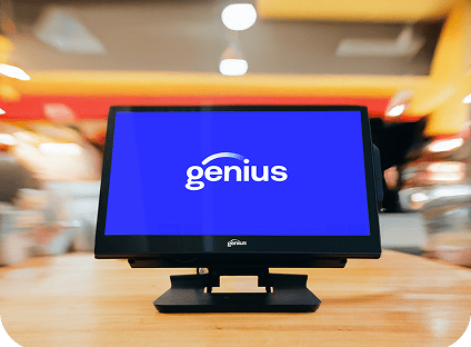 Terminal de paiement à écran tactile affichant le logo Genius