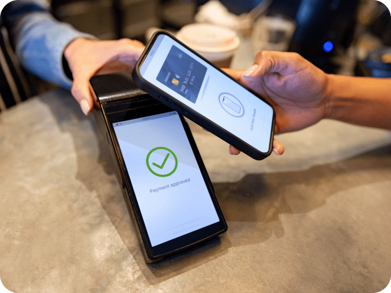 Customer uses digital wallet to securely check out on mobile point of sale.
