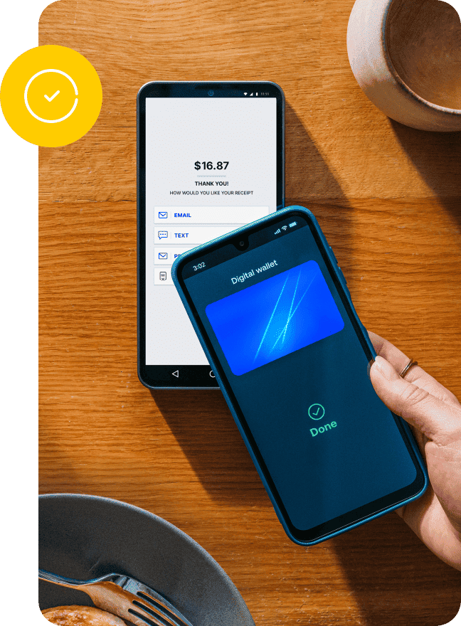 A person paying for their meal with their digital wallet.
