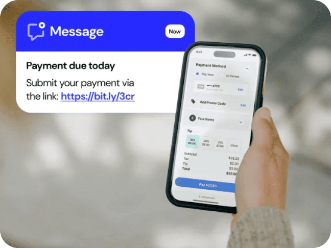 A cell phone displaying a text that reminds the user of a payment due today.