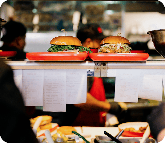 Food preparation station in restaurant