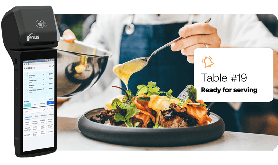 Chef plating food with handheld POS