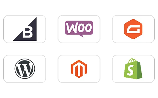 alt="Big Commerce, WooCommerce, Gravity Forms, WordPress, Magento and Shopify logos"